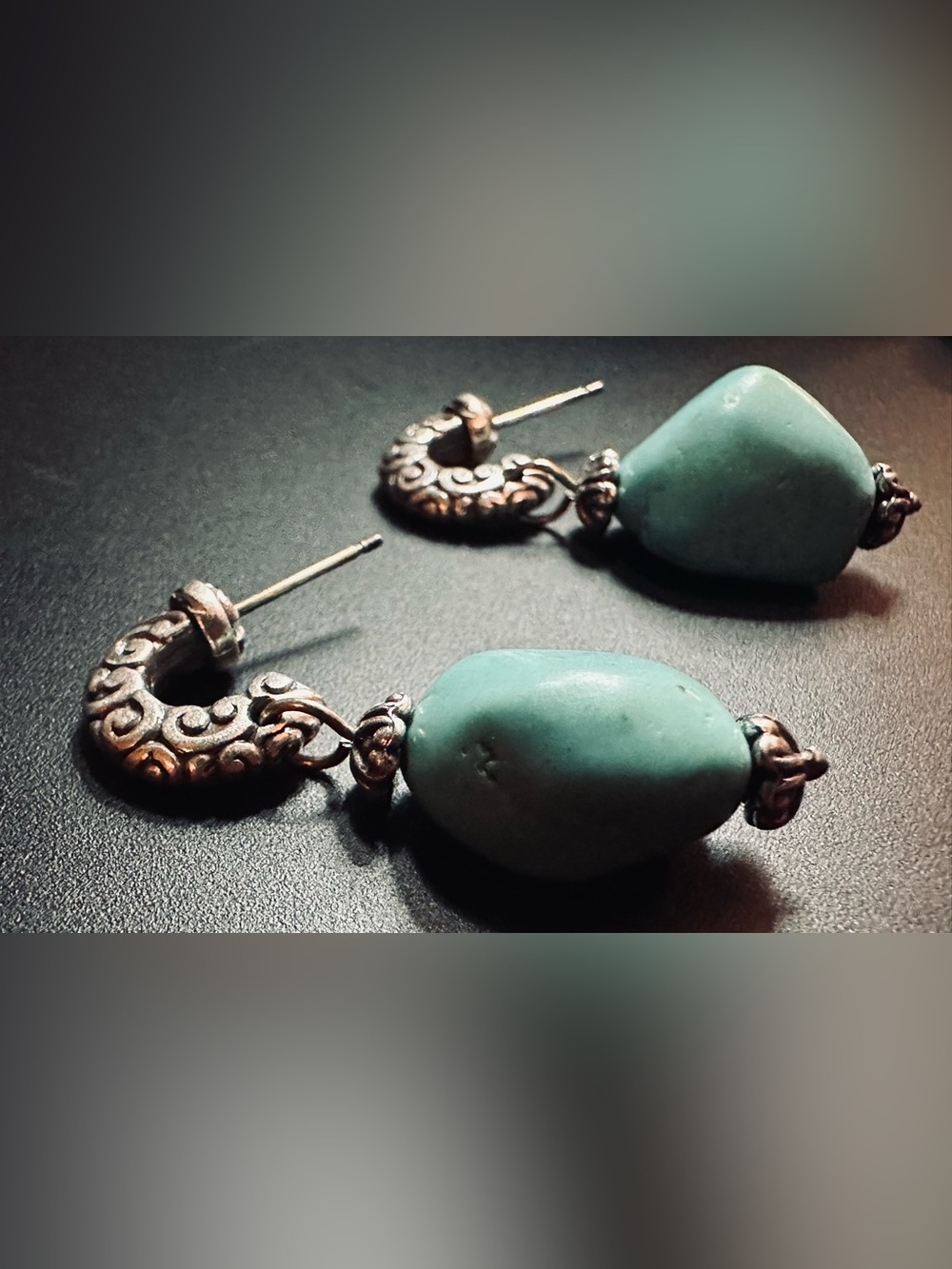 Elegant Turquoise Drop Earrings with Intricate Silver Accents
